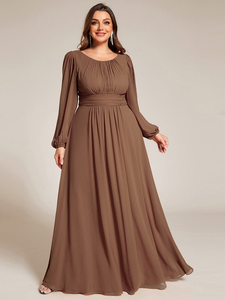 Custom Size See-Througth Puff Sleeve Chiffon Bridesmaid Dress #color_Brown