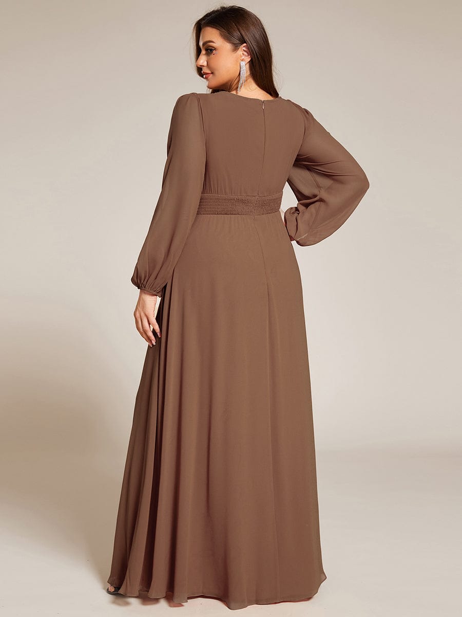 Chiffon High Empire Waist Puff Sleeve Bridesmaid Dress #color_Brown