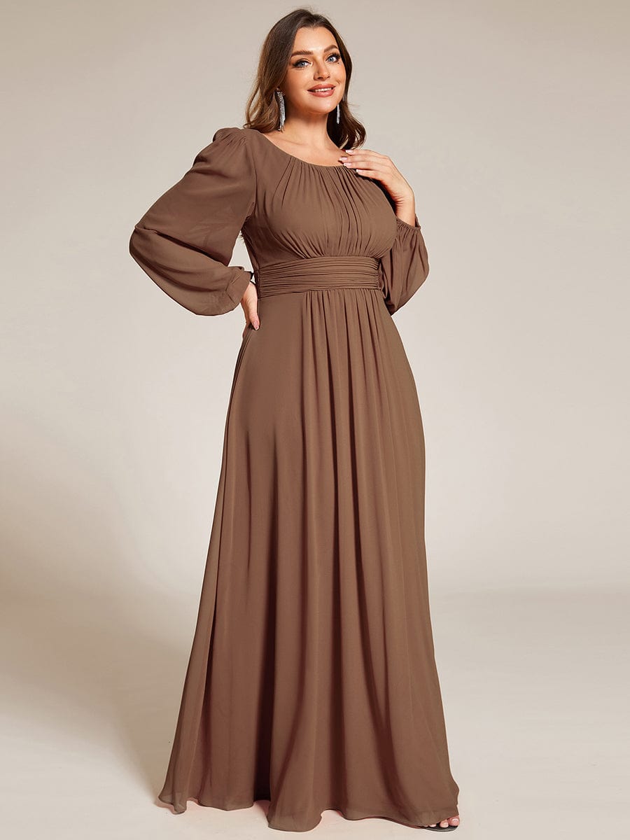 Custom Size See-Througth Puff Sleeve Chiffon Bridesmaid Dress #color_Brown