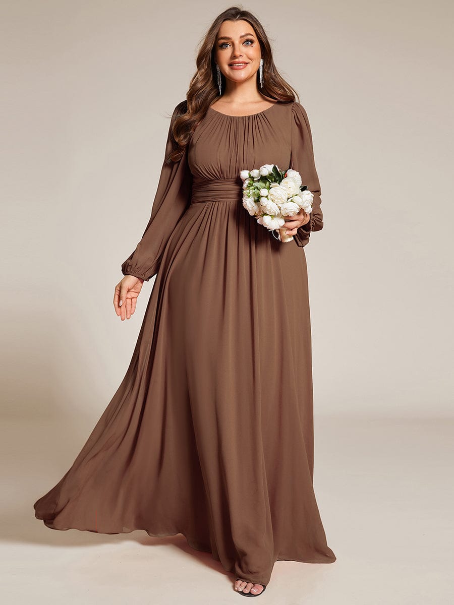 Chiffon High Empire Waist Puff Sleeve Bridesmaid Dress #color_Brown