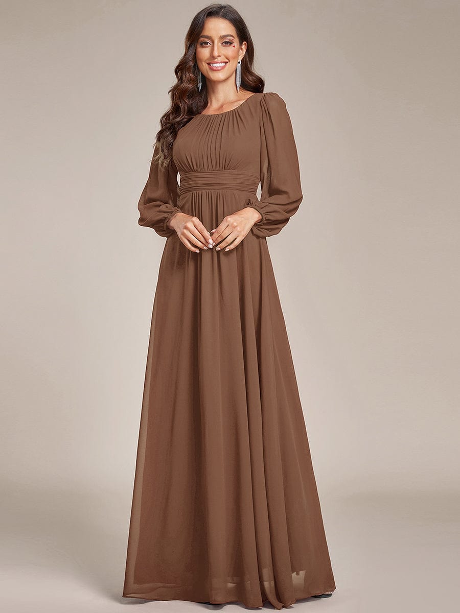 Custom Size See-Througth Puff Sleeve Chiffon Bridesmaid Dress #color_Brown