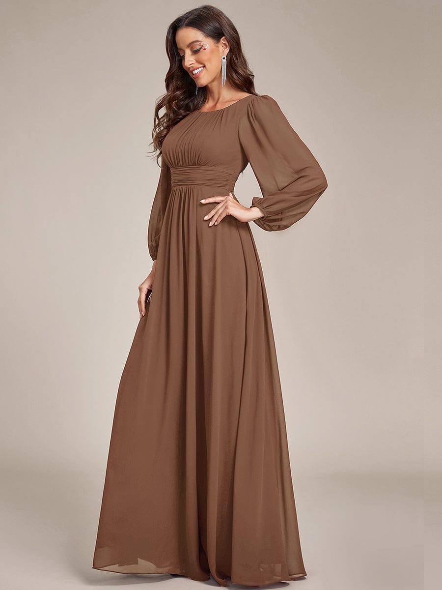 Custom Size See-Througth Puff Sleeve Chiffon Bridesmaid Dress #color_Brown