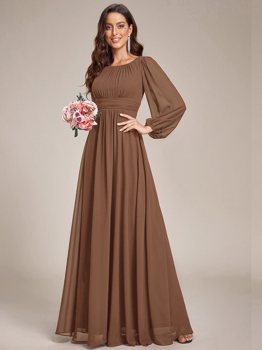 Custom Size See-Througth Puff Sleeve Chiffon Bridesmaid Dress #color_Brown