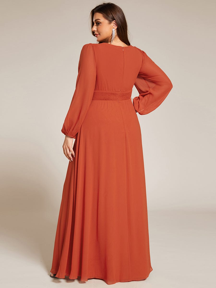 Chiffon High Empire Waist Puff Sleeve Bridesmaid Dress #color_Burnt Orange