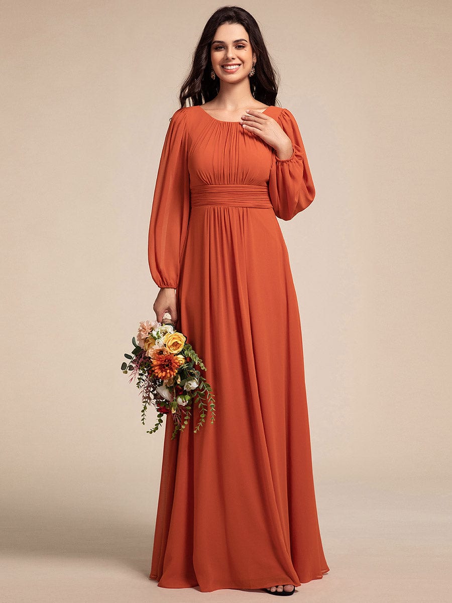 Chiffon High Empire Waist Puff Sleeve Bridesmaid Dress #color_Burnt Orange