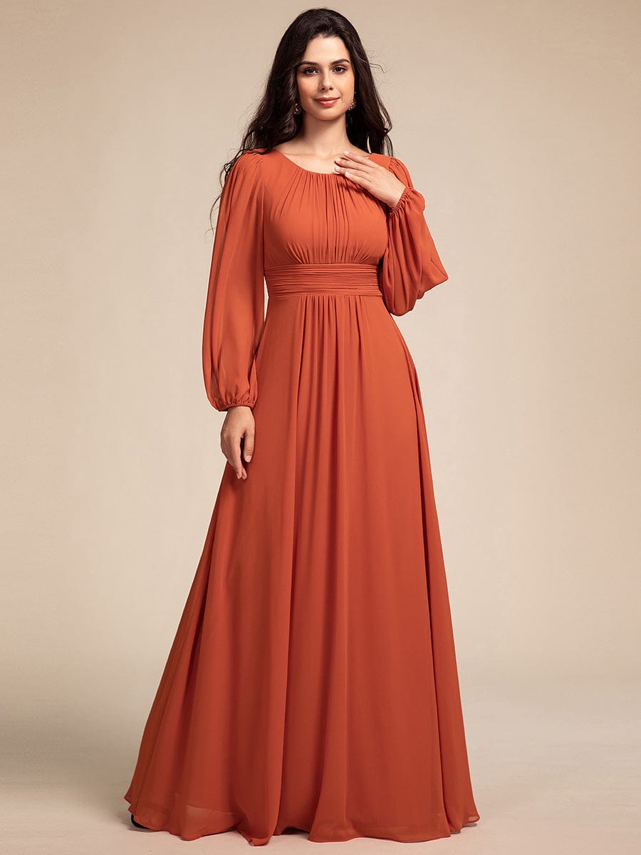 Chiffon High Empire Waist Puff Sleeve Bridesmaid Dress #color_Burnt Orange