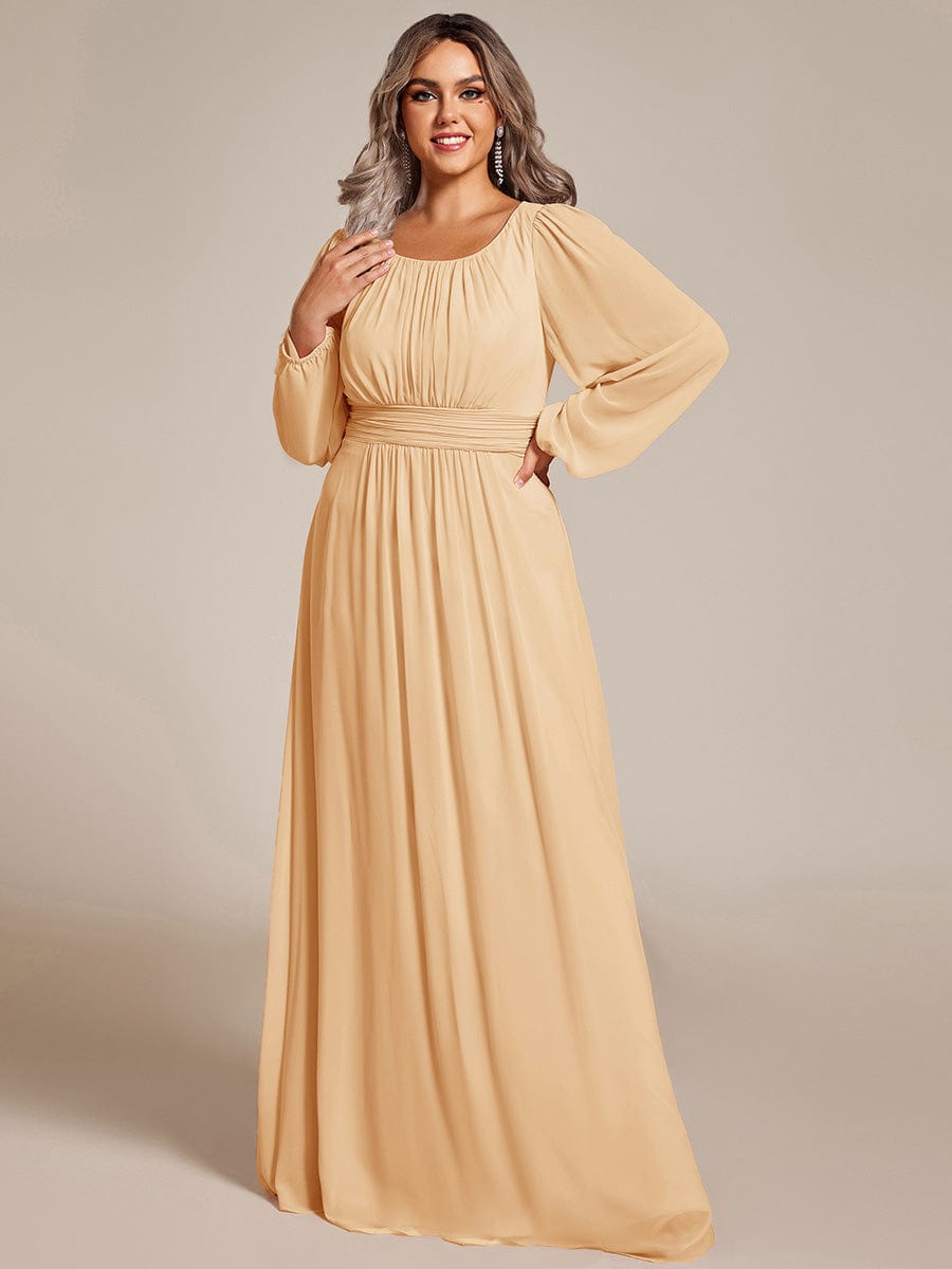 See-Througth Puff Sleeve Chiffon Plus Size Bridesmaid Dress #color_Champagne