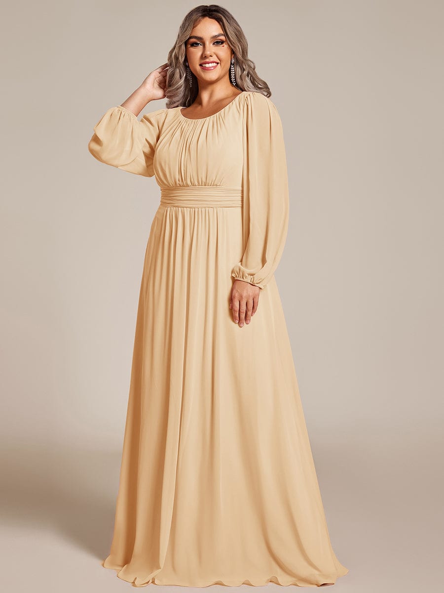 See-Througth Puff Sleeve Chiffon Plus Size Bridesmaid Dress #color_Champagne