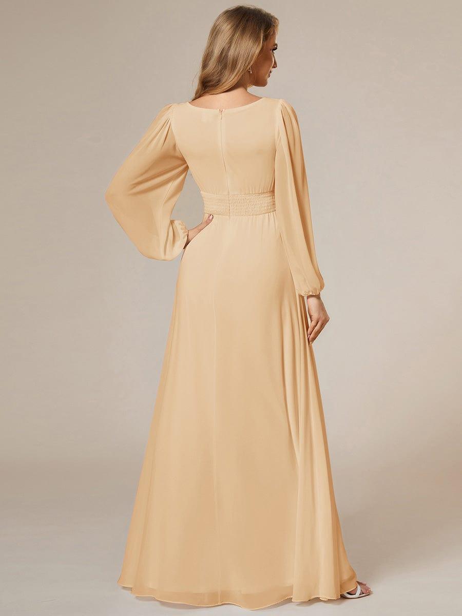 Chiffon High Empire Waist Puff Sleeve Bridesmaid Dress #color_Champagne