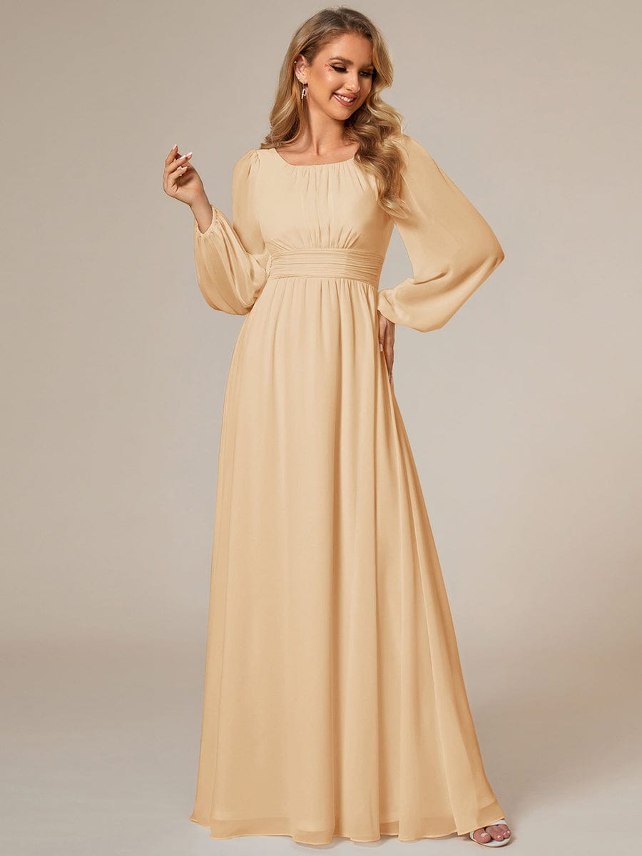 Chiffon High Empire Waist Puff Sleeve Bridesmaid Dress #color_Champagne