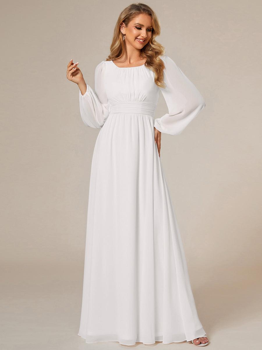 Chiffon Long Sleeve A-Line Round Neckline Formal Dress #color_Cream