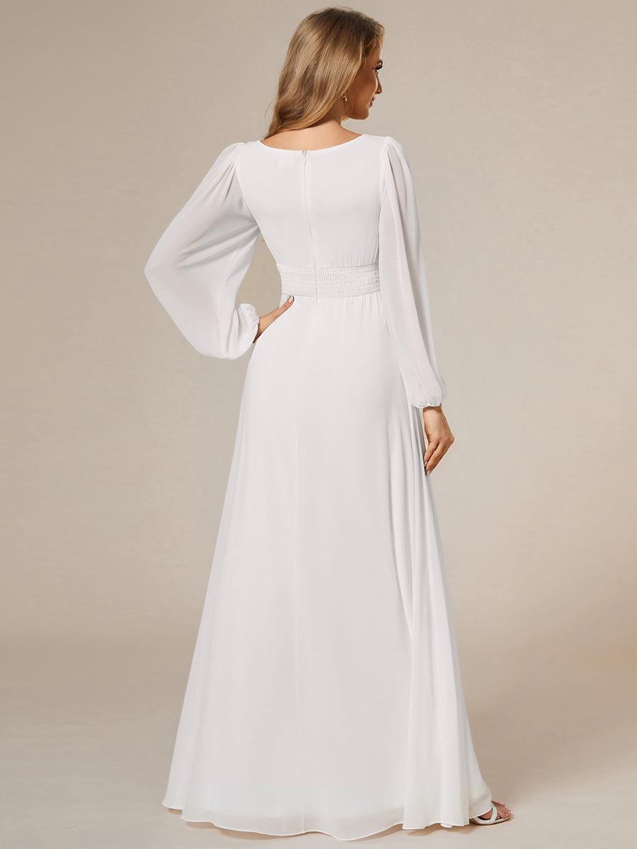 Chiffon Long Sleeve A-Line Round Neckline Formal Dress #color_Cream