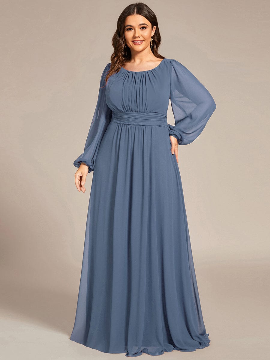 Chiffon High Empire Waist Puff Sleeve Bridesmaid Dress #color_Dusty Blue