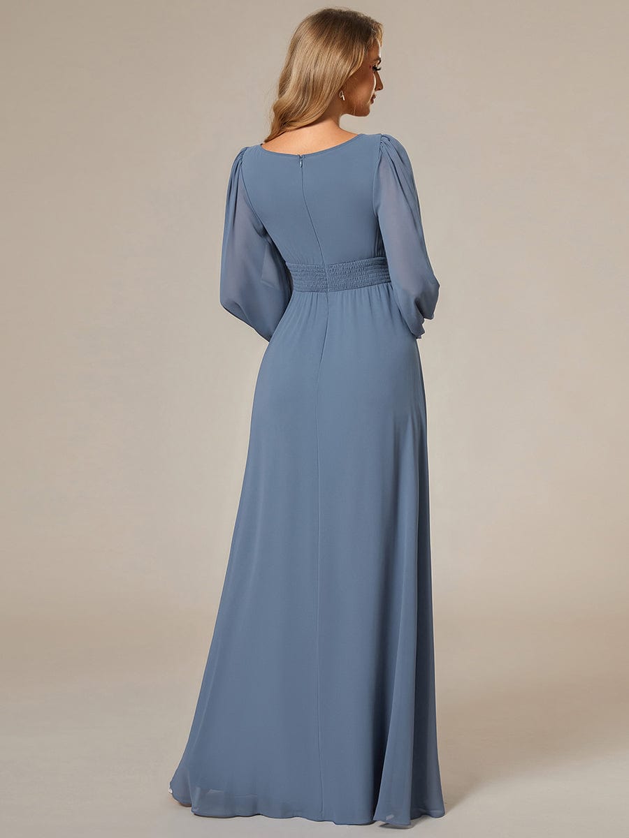 Chiffon High Empire Waist Puff Sleeve Bridesmaid Dress #color_Dusty Blue