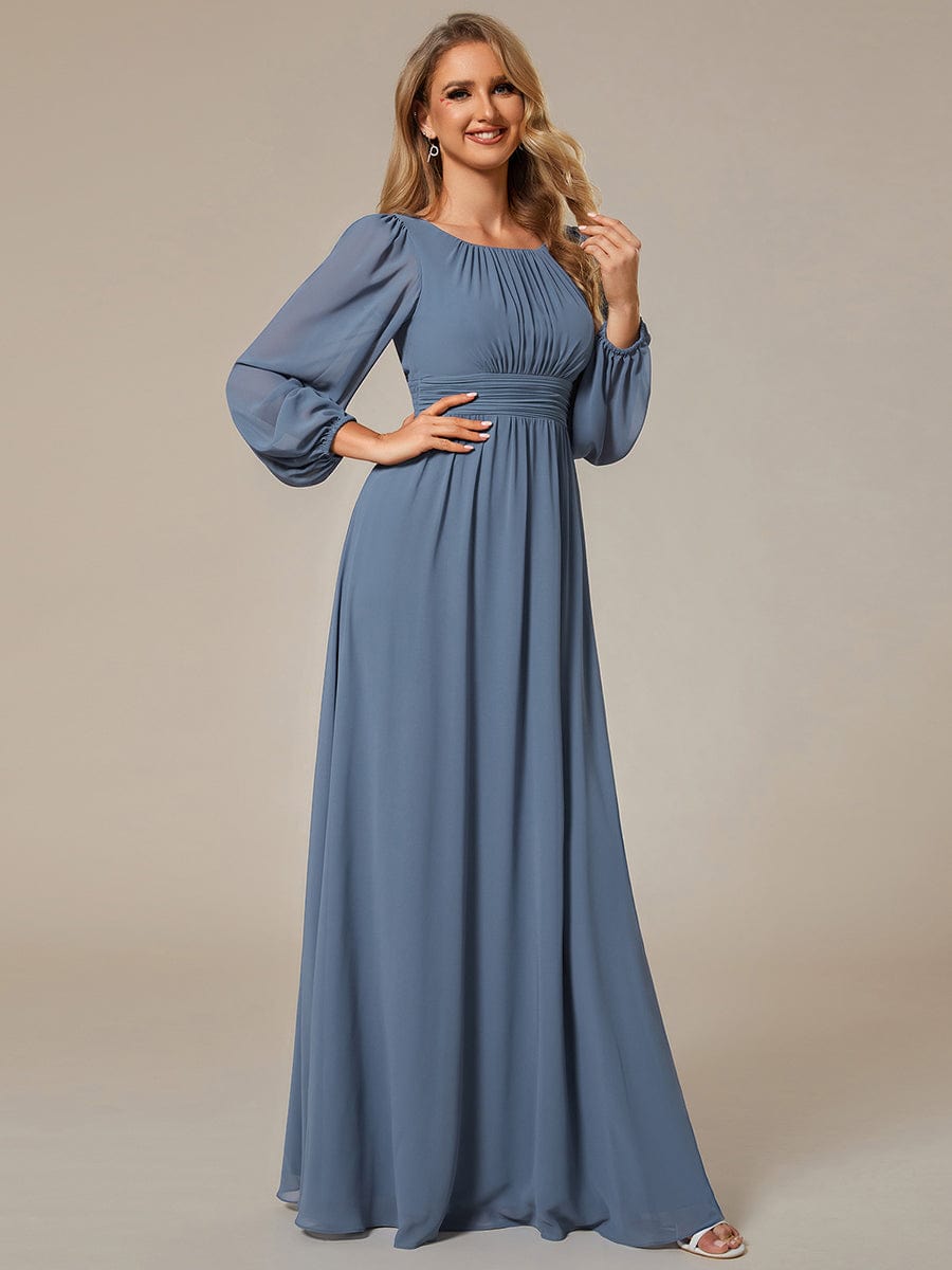 Chiffon High Empire Waist Puff Sleeve Bridesmaid Dress #color_Dusty Blue