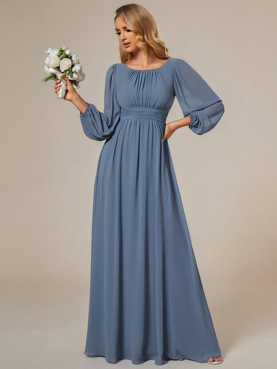 Chiffon High Empire Waist Puff Sleeve Bridesmaid Dress #color_Dusty Blue