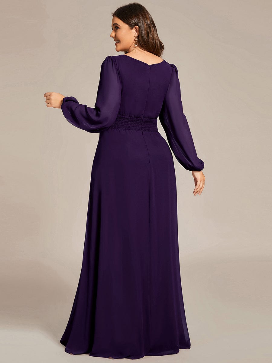 Chiffon High Empire Waist Puff Sleeve Bridesmaid Dress #color_Dark Purple