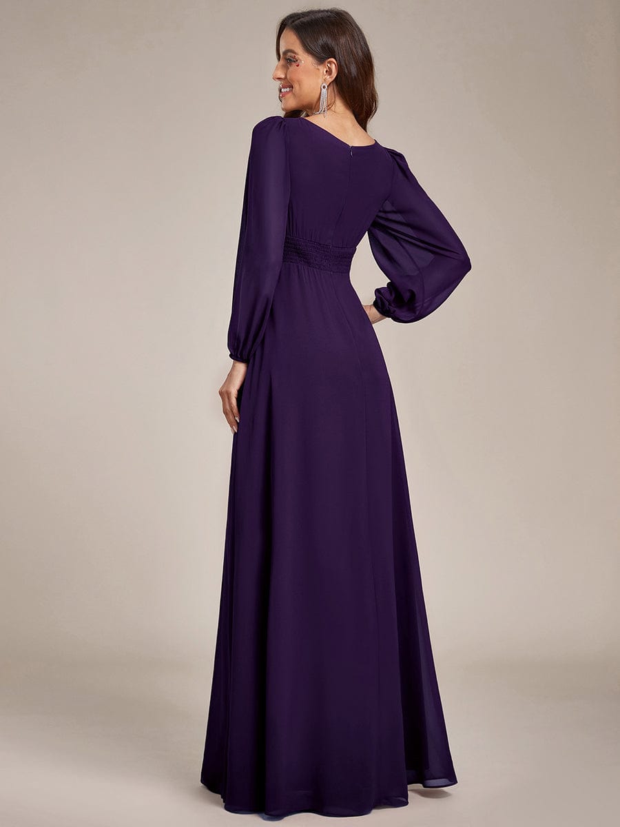 Chiffon High Empire Waist Puff Sleeve Bridesmaid Dress #color_Dark Purple