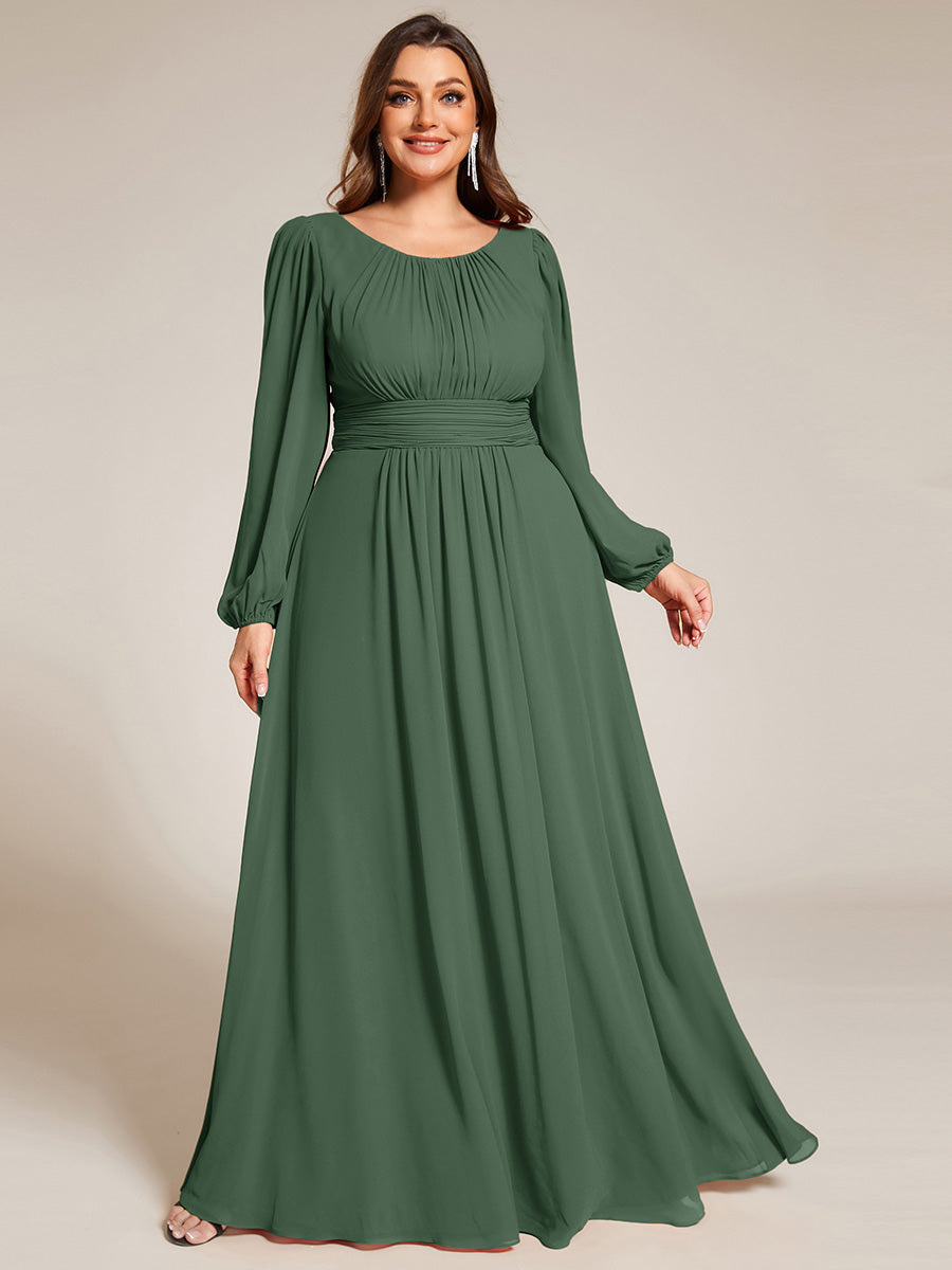 See-Througth Puff Sleeve Chiffon Plus Size Bridesmaid Dress #color_Eucalyptus