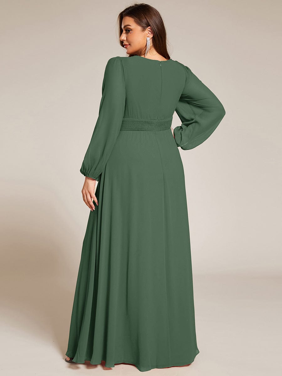 See-Througth Puff Sleeve Chiffon Plus Size Bridesmaid Dress #color_Eucalyptus