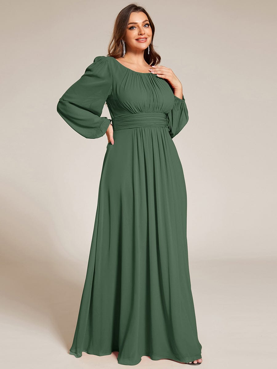 See-Througth Puff Sleeve Chiffon Plus Size Bridesmaid Dress #color_Eucalyptus