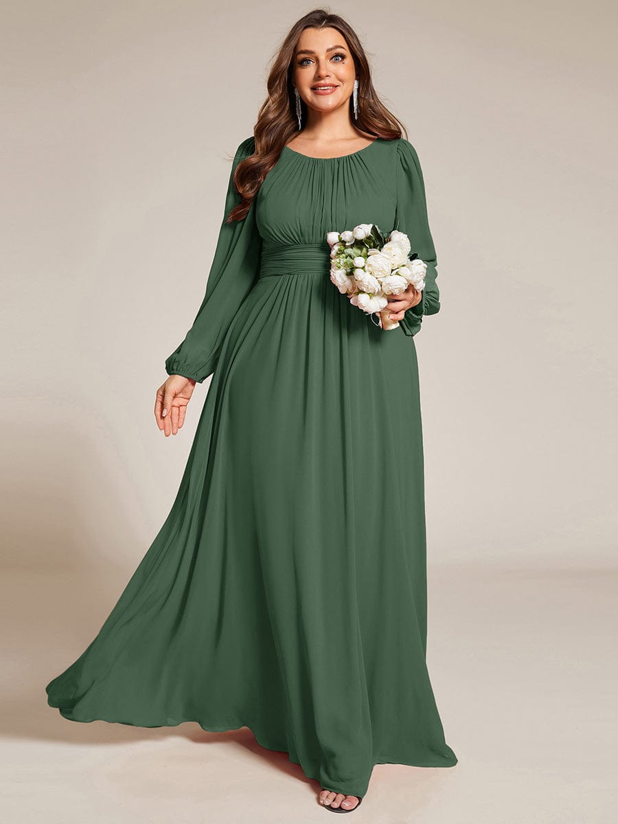 See-Througth Puff Sleeve Chiffon Plus Size Bridesmaid Dress #color_Eucalyptus