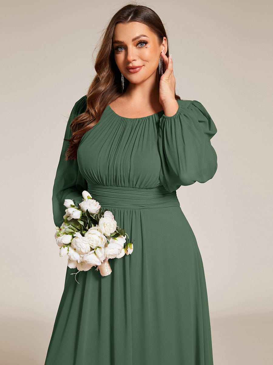 See-Througth Puff Sleeve Chiffon Plus Size Bridesmaid Dress #color_Eucalyptus