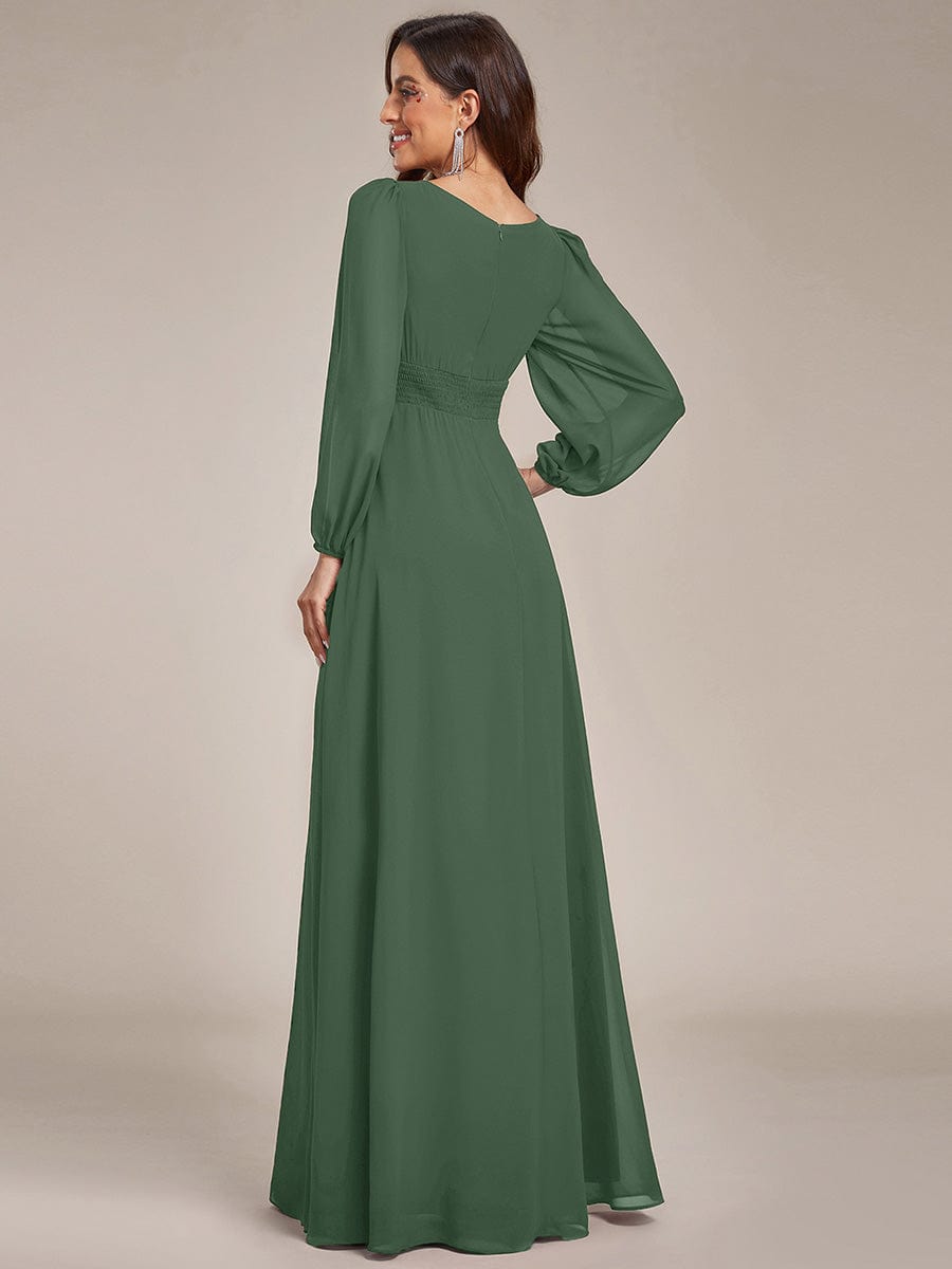 Chiffon High Empire Waist Puff Sleeve Bridesmaid Dress #color_Eucalyptus