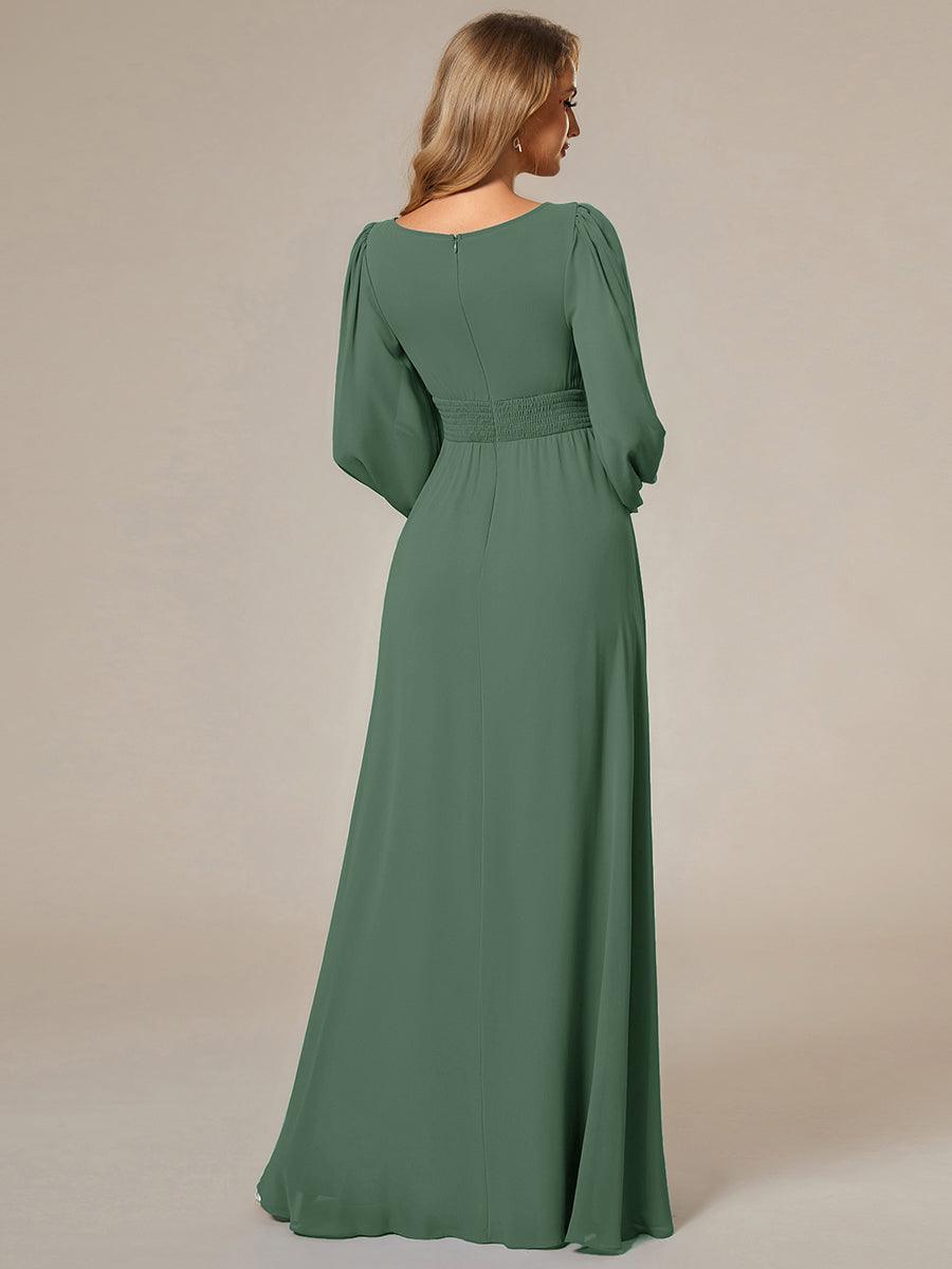 Chiffon Long Sleeve A-Line Round Neckline Formal Dress #color_Eucalyptus