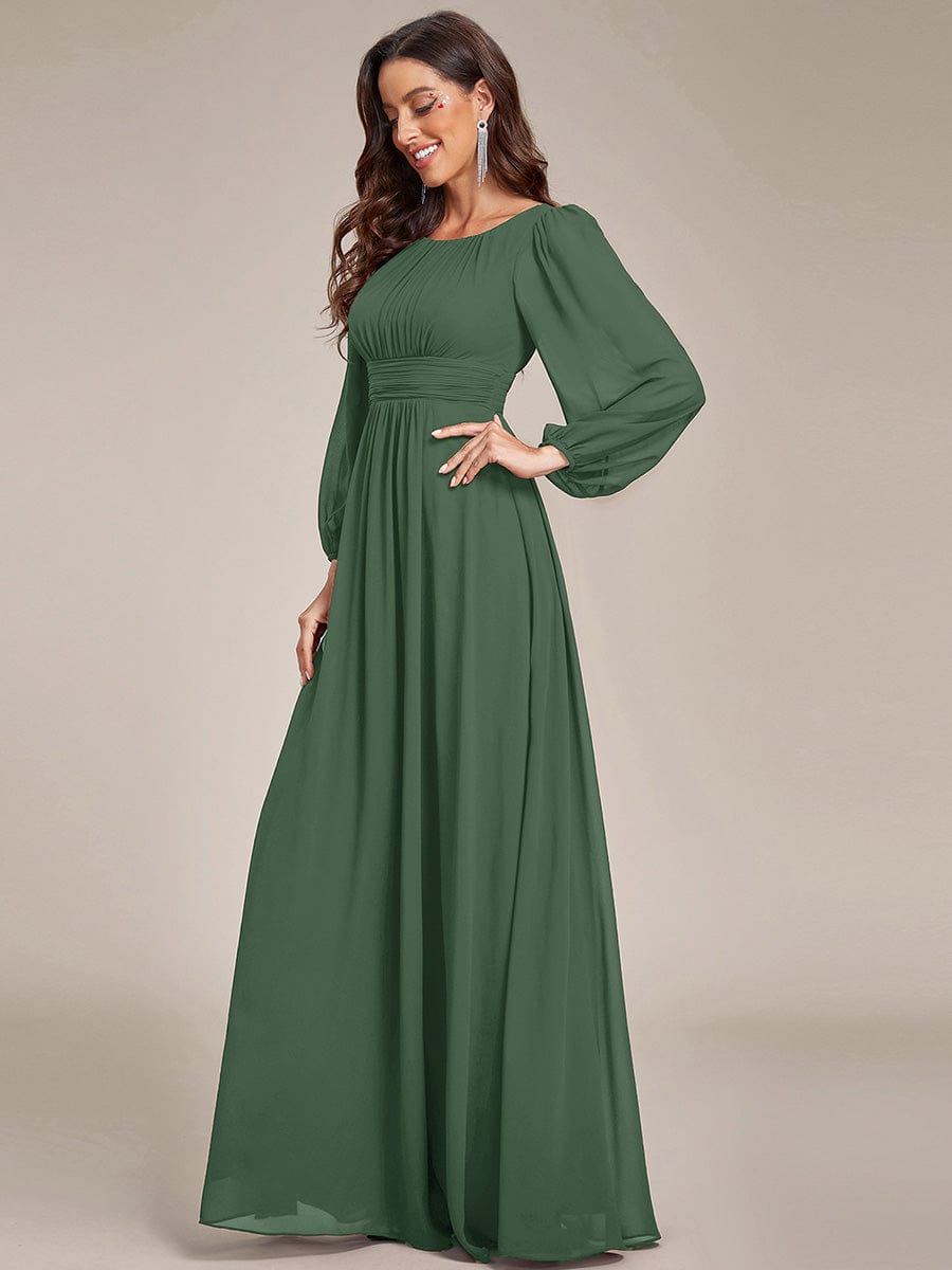 Chiffon High Empire Waist Puff Sleeve Bridesmaid Dress #color_Eucalyptus