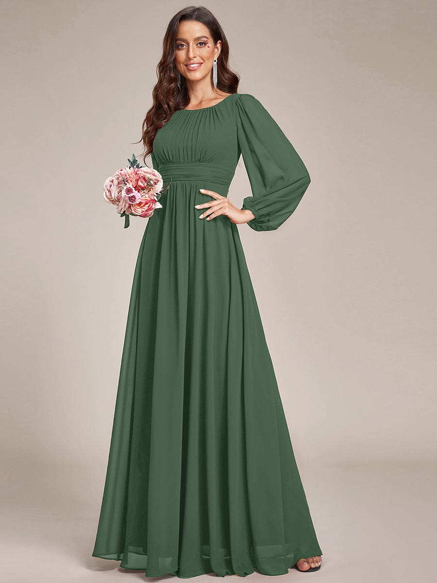 Chiffon High Empire Waist Puff Sleeve Bridesmaid Dress #color_Eucalyptus