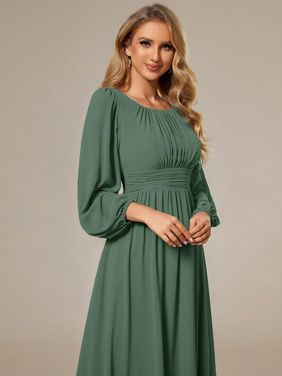 Chiffon Long Sleeve A-Line Round Neckline Formal Dress #color_Eucalyptus