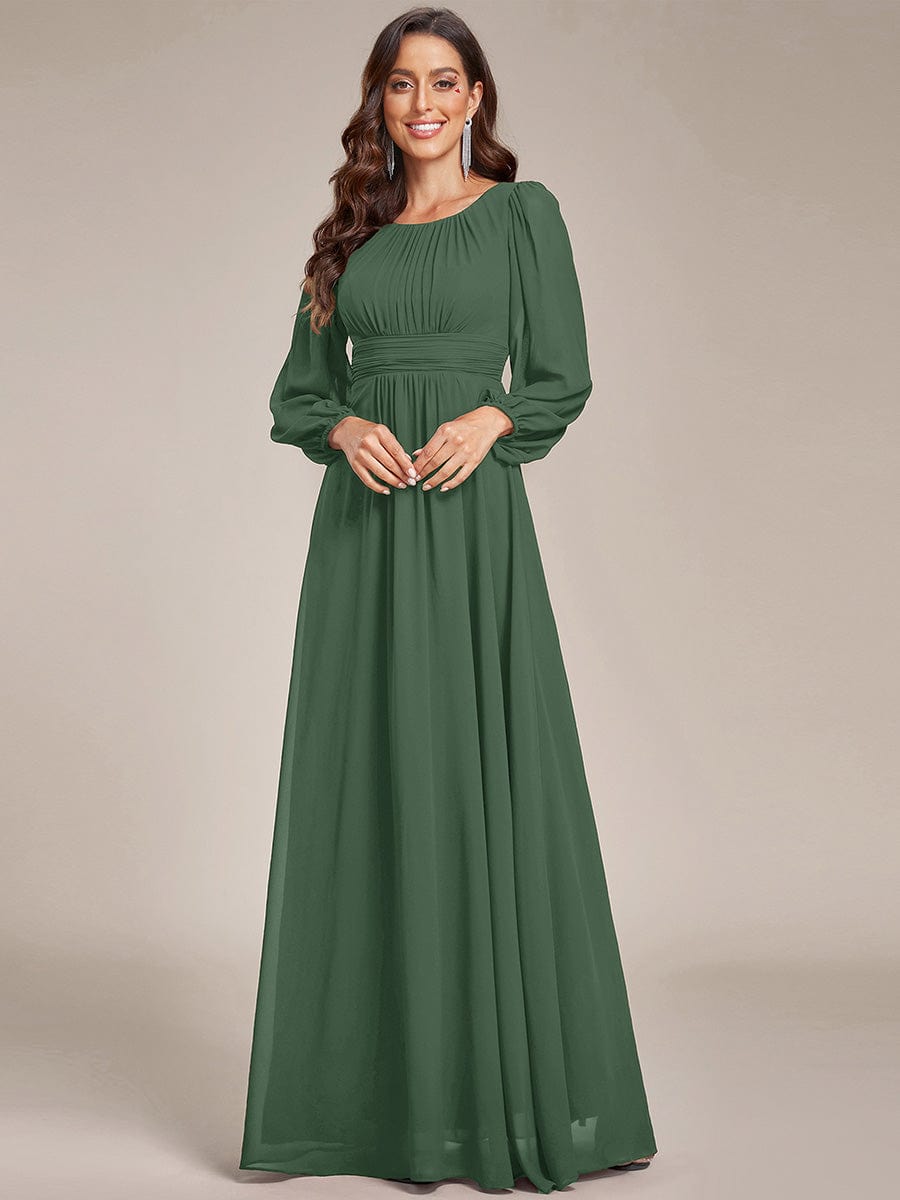 Chiffon High Empire Waist Puff Sleeve Bridesmaid Dress #color_Eucalyptus