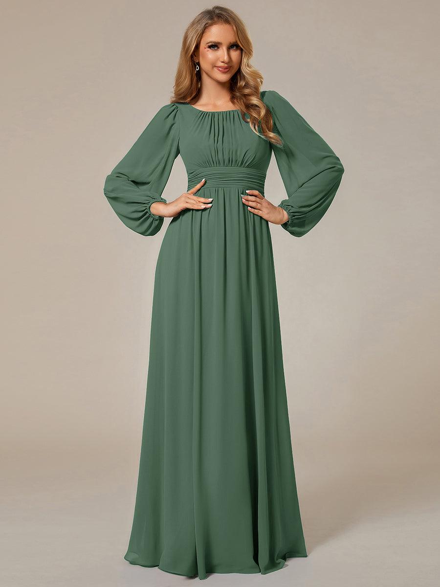 Chiffon Long Sleeve A-Line Round Neckline Formal Dress #color_Eucalyptus