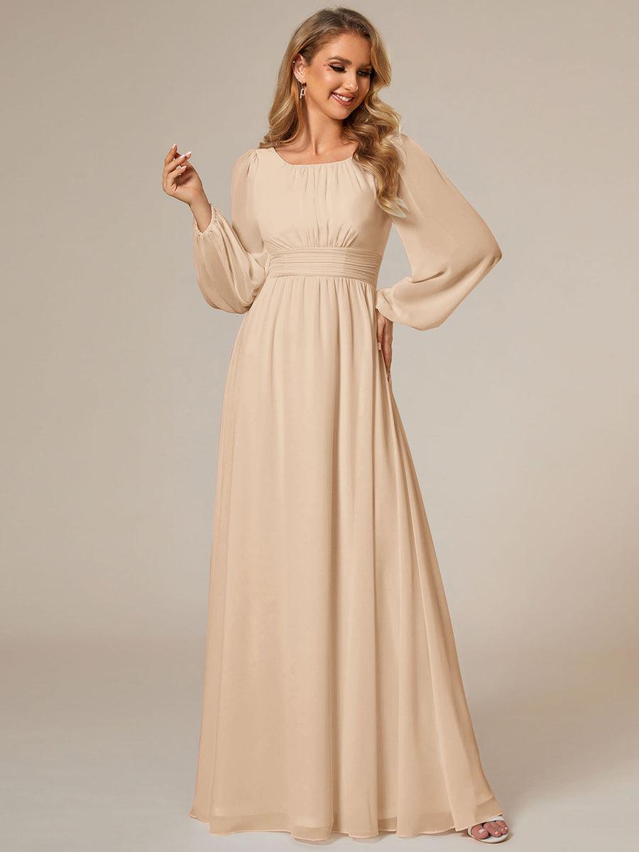 Chiffon Long Sleeve A-Line Round Neckline Formal Dress #color_Gold