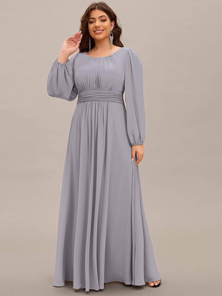 Chiffon High Empire Waist Puff Sleeve Bridesmaid Dress #color_Grey