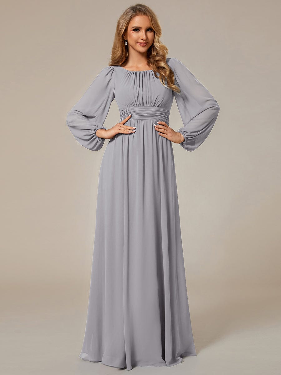 Chiffon High Empire Waist Puff Sleeve Bridesmaid Dress #color_Grey