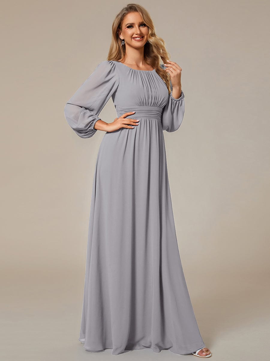 Chiffon High Empire Waist Puff Sleeve Bridesmaid Dress #color_Grey