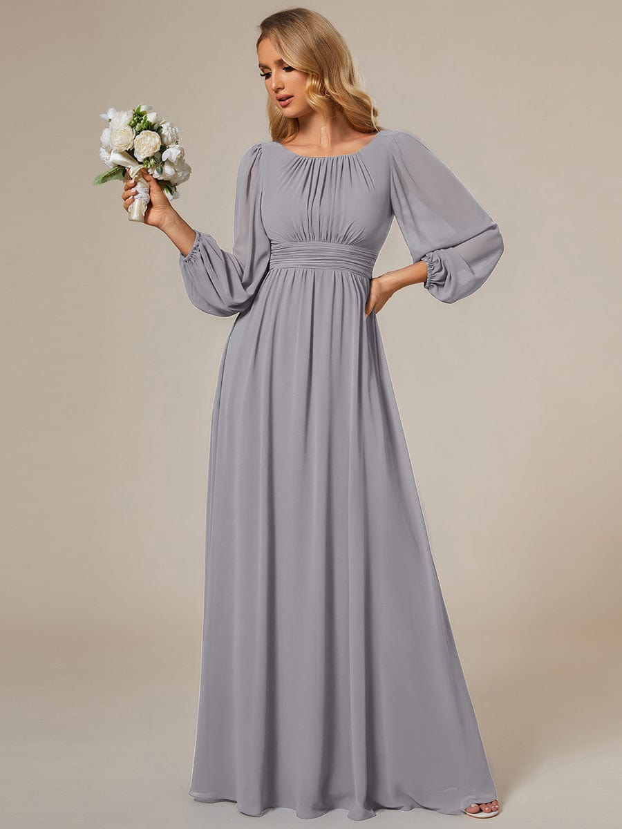 Chiffon High Empire Waist Puff Sleeve Bridesmaid Dress #color_Grey