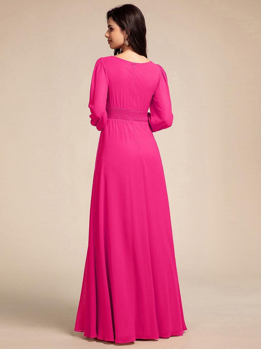 Chiffon Long Sleeve A-Line Round Neckline Formal Dress #color_Hot Pink