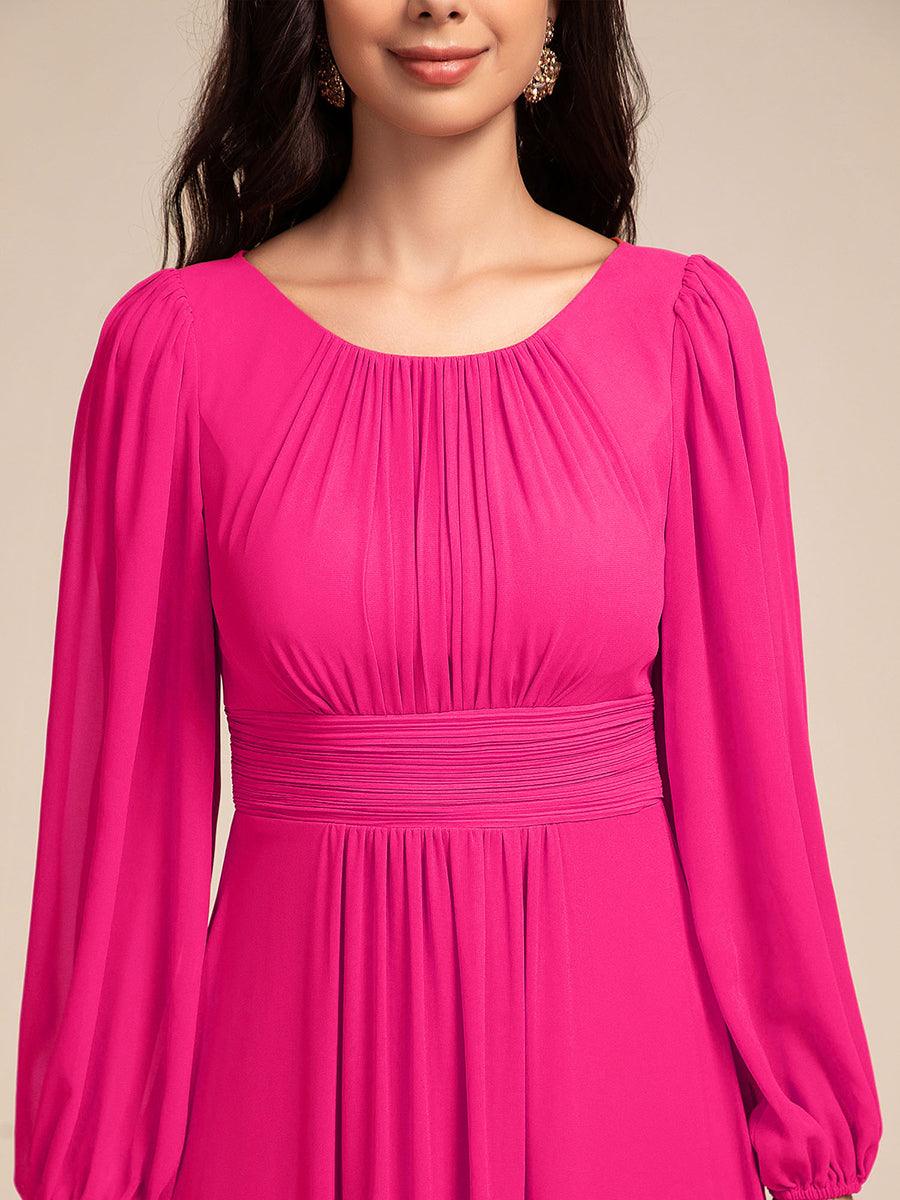 Chiffon Long Sleeve A-Line Round Neckline Formal Dress #color_Hot Pink