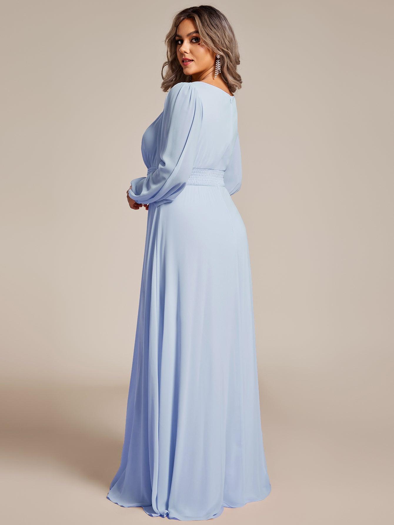 Chiffon High Empire Waist Puff Sleeve Bridesmaid Dress #color_Ice Blue