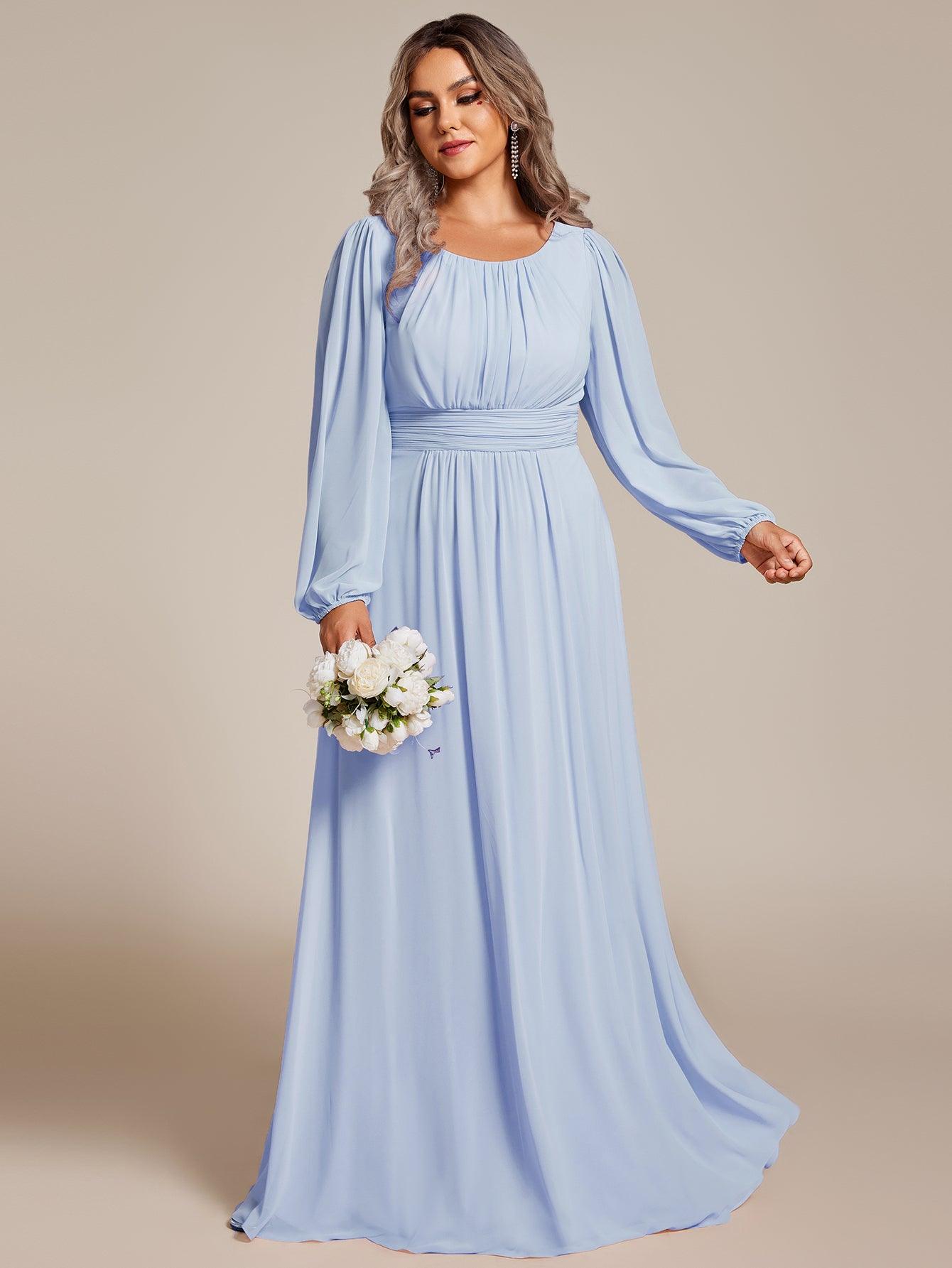 See-Througth Puff Sleeve Chiffon Plus Size Bridesmaid Dress #color_Ice Blue