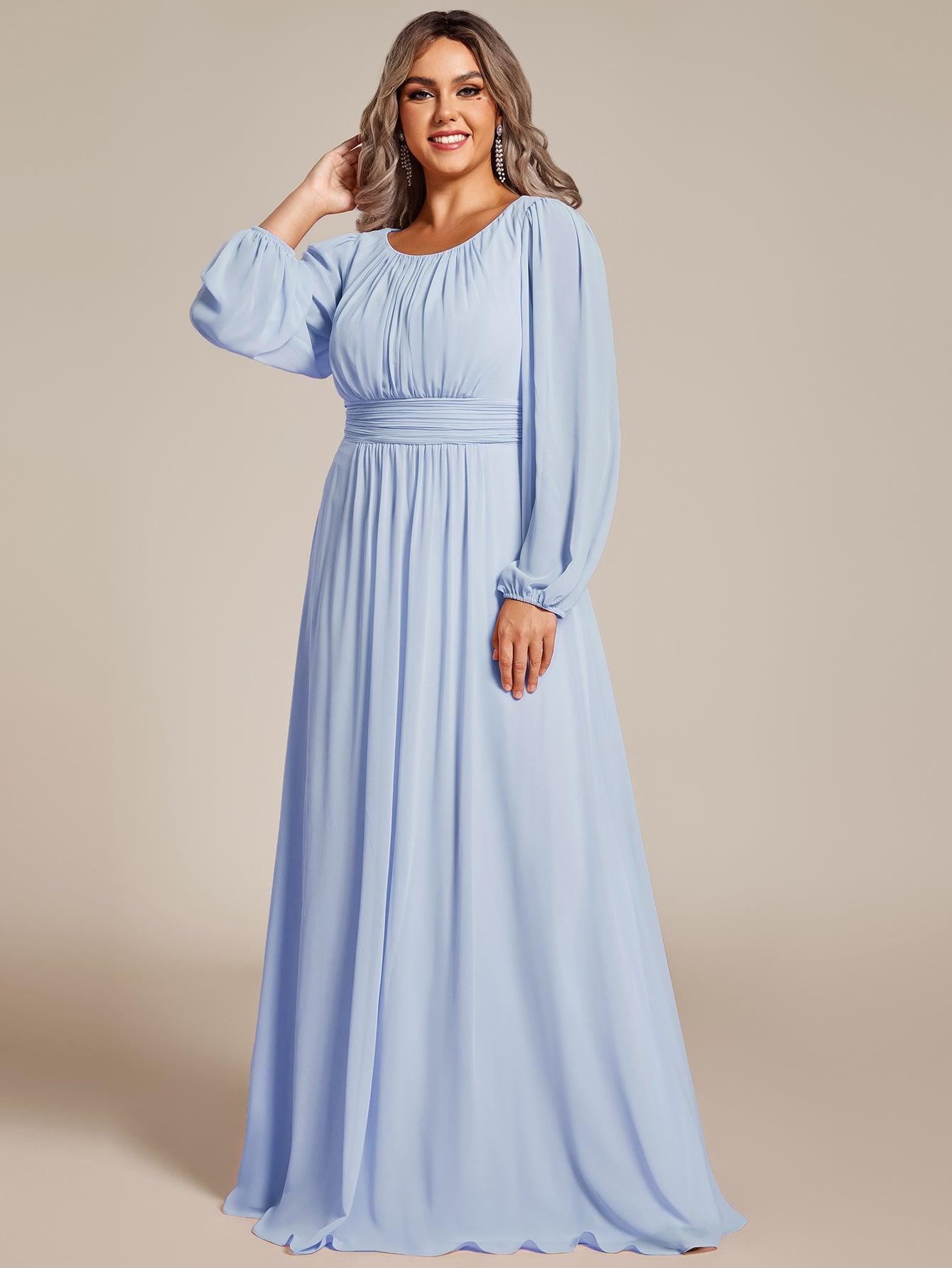 Chiffon High Empire Waist Puff Sleeve Bridesmaid Dress #color_Ice Blue