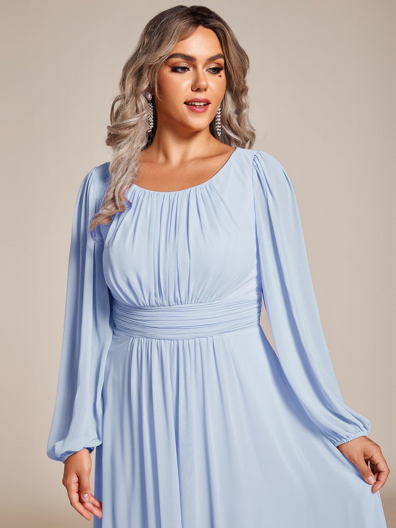 Chiffon High Empire Waist Puff Sleeve Bridesmaid Dress #color_Ice Blue