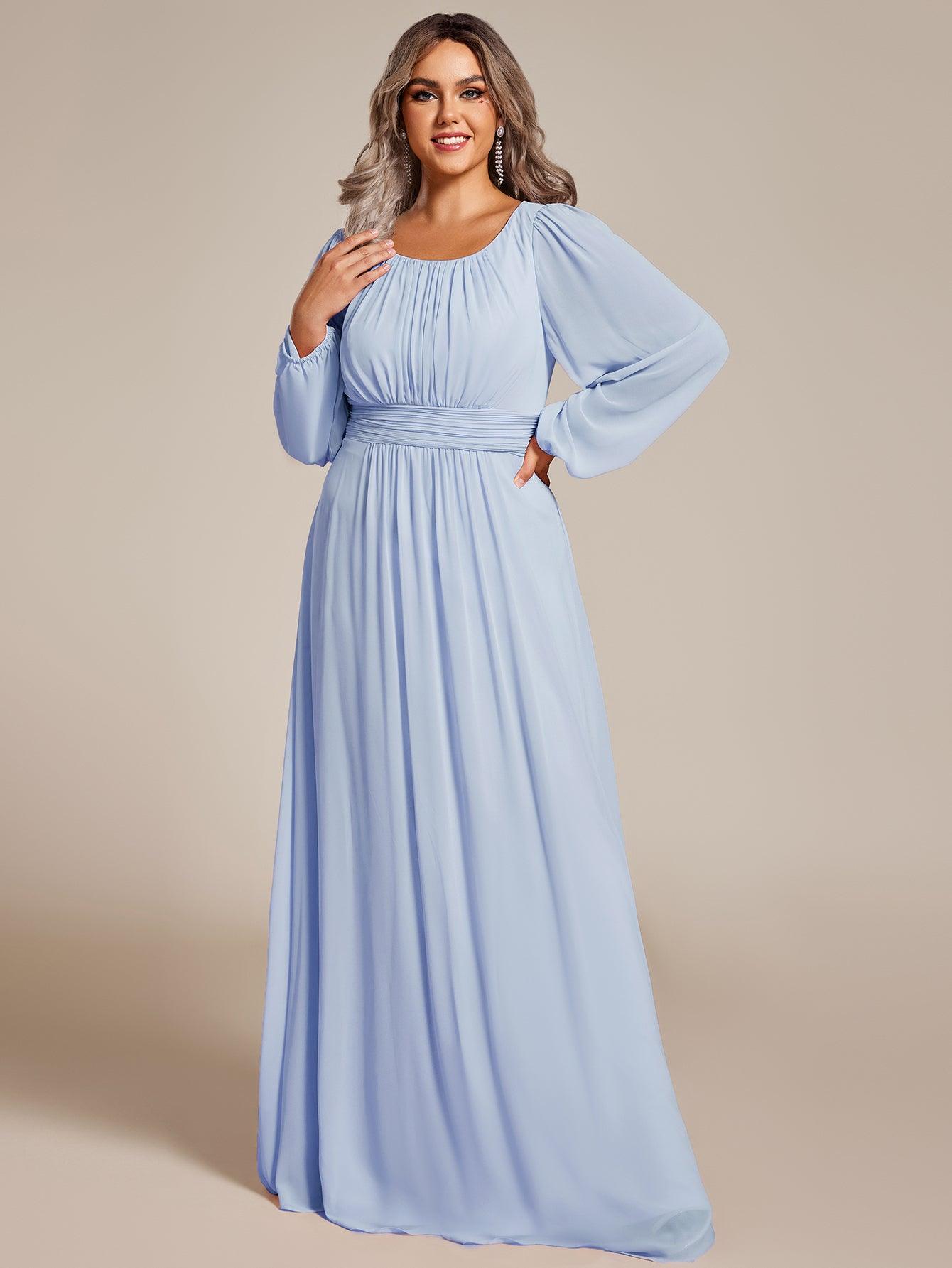 See-Througth Puff Sleeve Chiffon Plus Size Bridesmaid Dress #color_Ice Blue