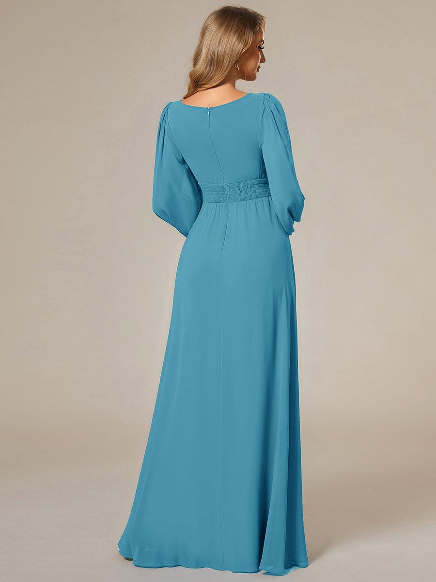 Chiffon Long Sleeve A-Line Round Neckline Formal Dress #color_Jade Blue