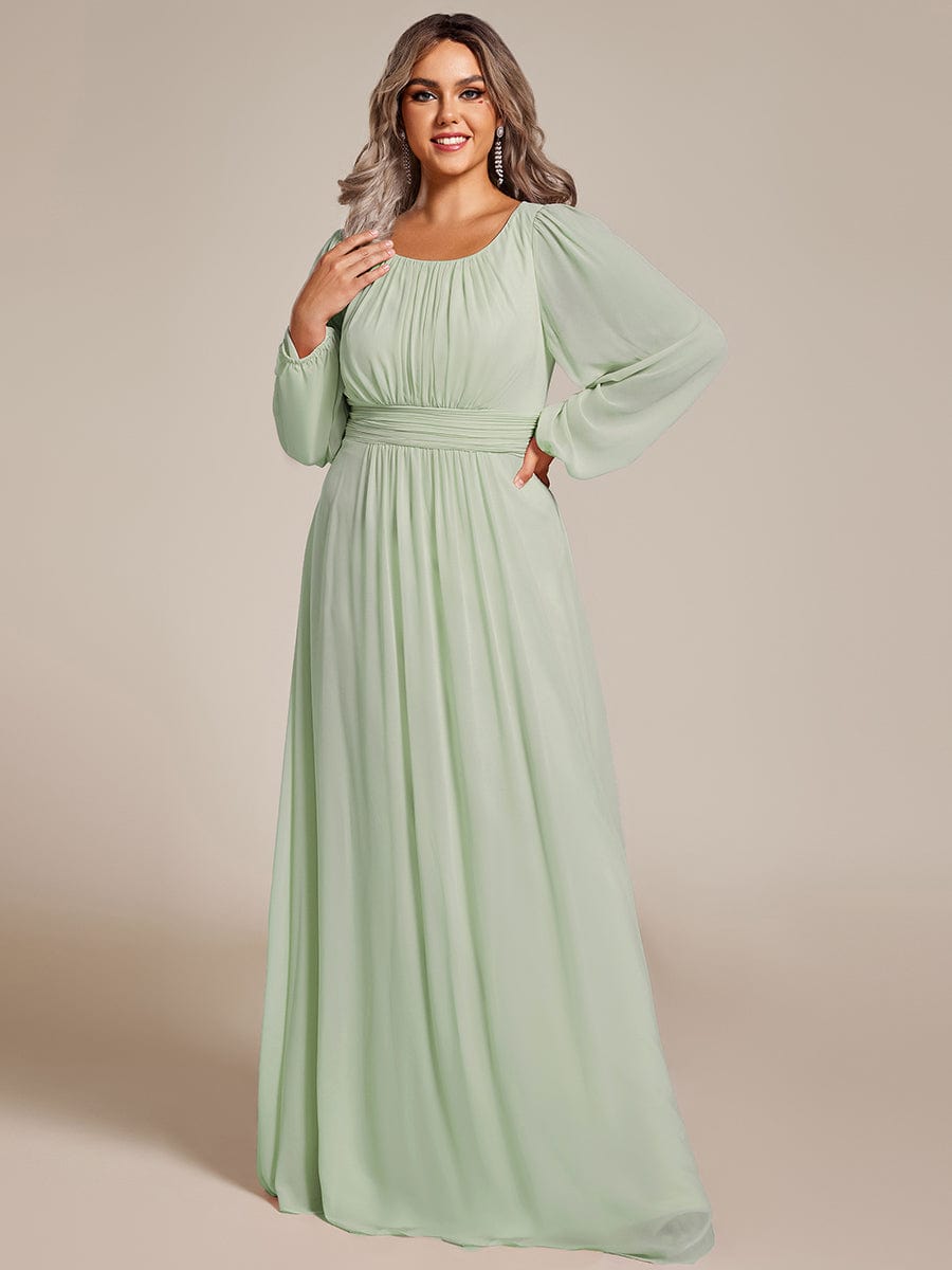 See-Througth Puff Sleeve Chiffon Plus Size Bridesmaid Dress #color_Mint Green