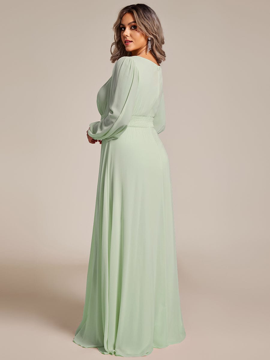 See-Througth Puff Sleeve Chiffon Plus Size Bridesmaid Dress #color_Mint Green