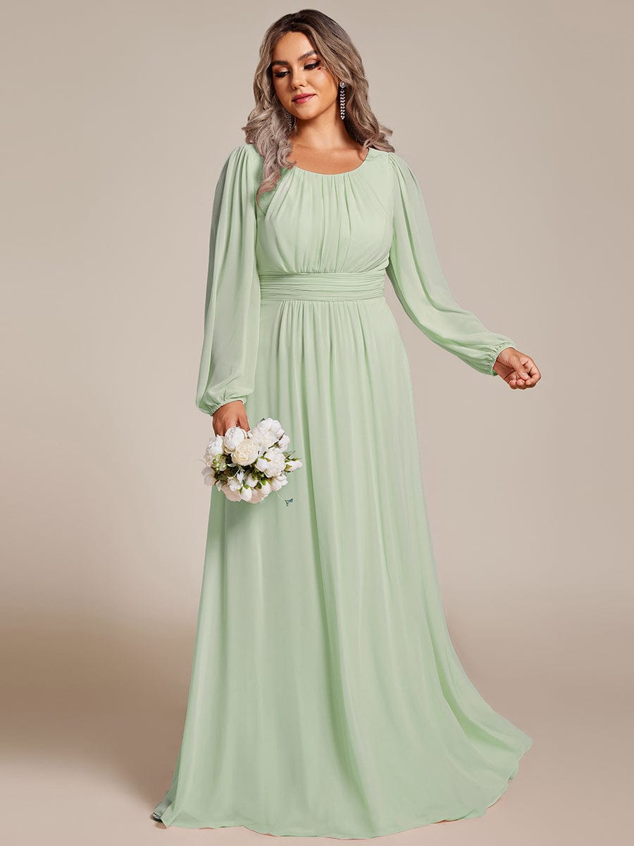 See-Througth Puff Sleeve Chiffon Plus Size Bridesmaid Dress #color_Mint Green